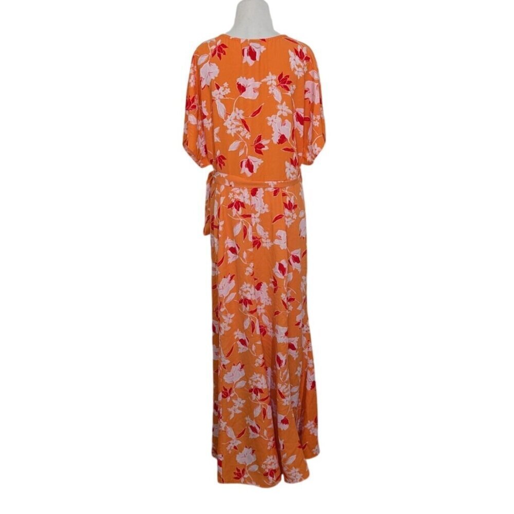 Bobeau Floral Maxi Wrap Dress Womens Size XL Orange Dolman Sleeve Tropical - Picture 10 of 13